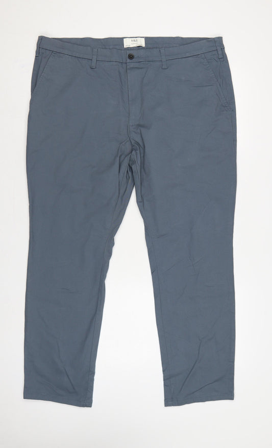 Marks and Spencer Men's Blue 40/29 Slim Fit Cotton Chino Trousers
