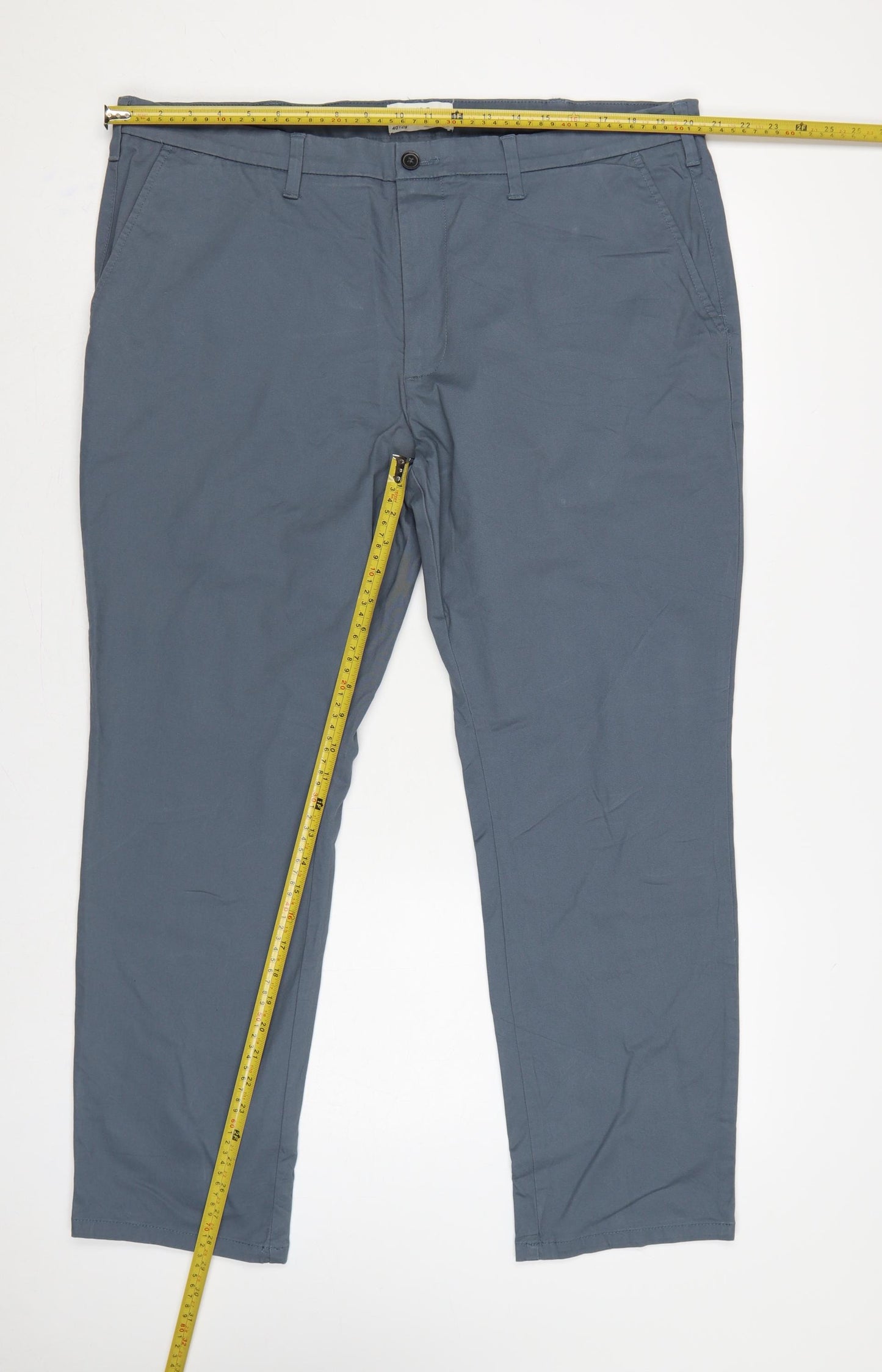 Marks and Spencer Men's Blue 40/29 Slim Fit Cotton Chino Trousers