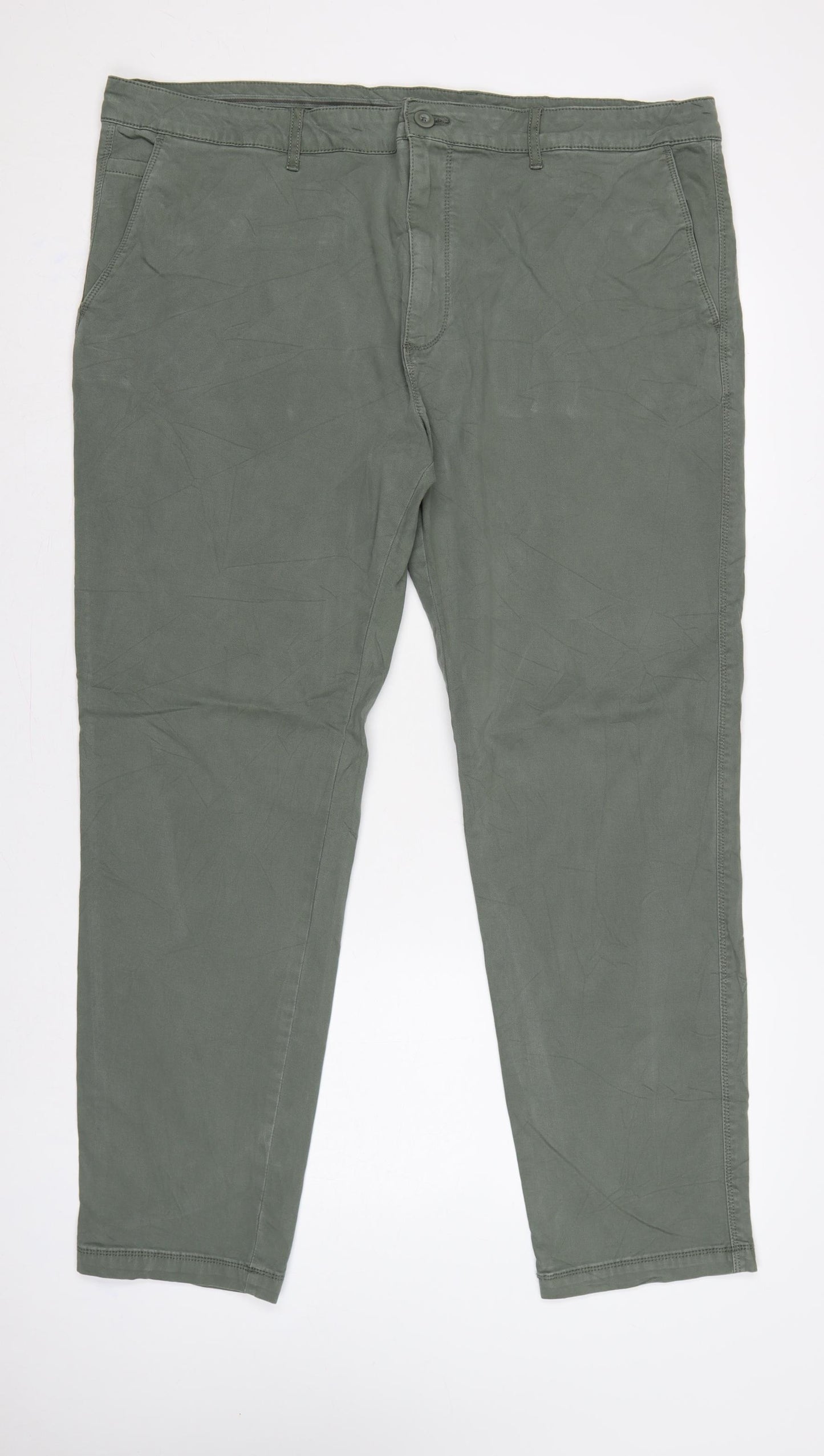 Marks & Spencer Men's Green 44/31 Chino Trousers Straight Cotton Stretch