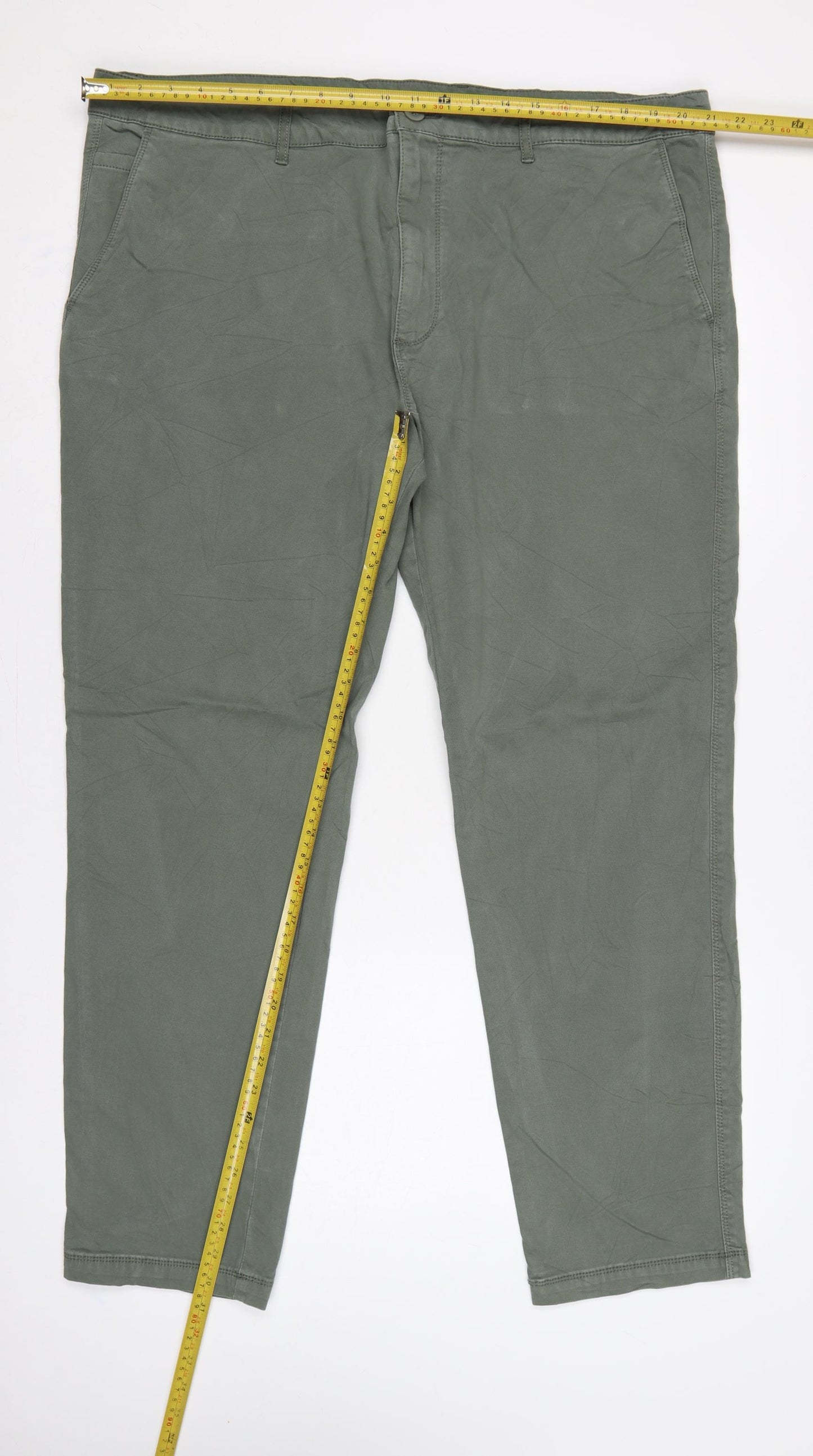 Marks & Spencer Men's Green 44/31 Chino Trousers Straight Cotton Stretch