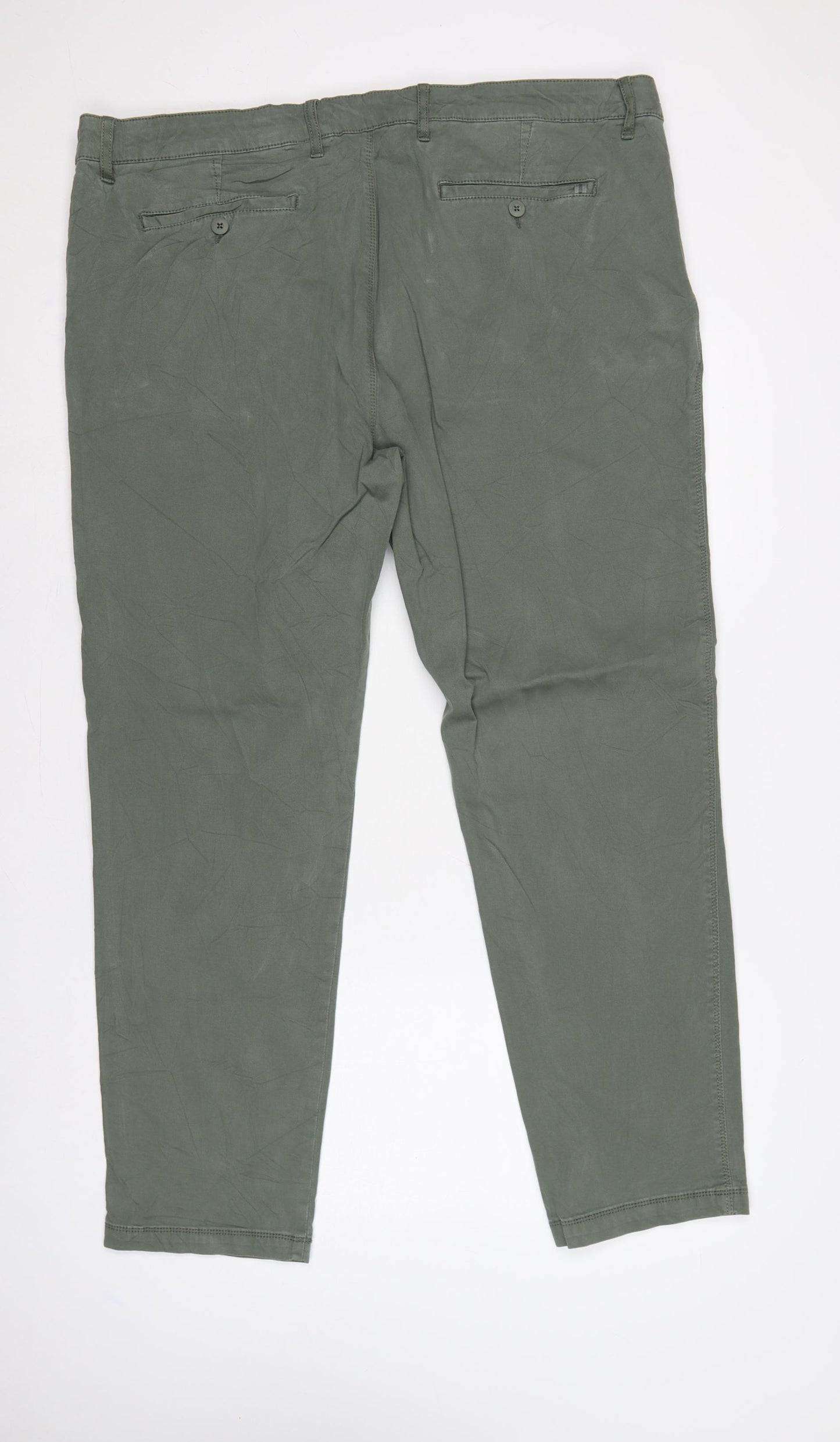 Marks & Spencer Men's Green 44/31 Chino Trousers Straight Cotton Stretch