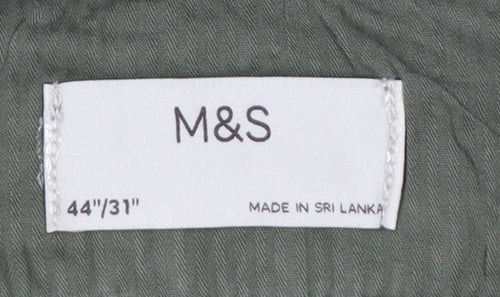 Marks & Spencer Men's Green 44/31 Chino Trousers Straight Cotton Stretch
