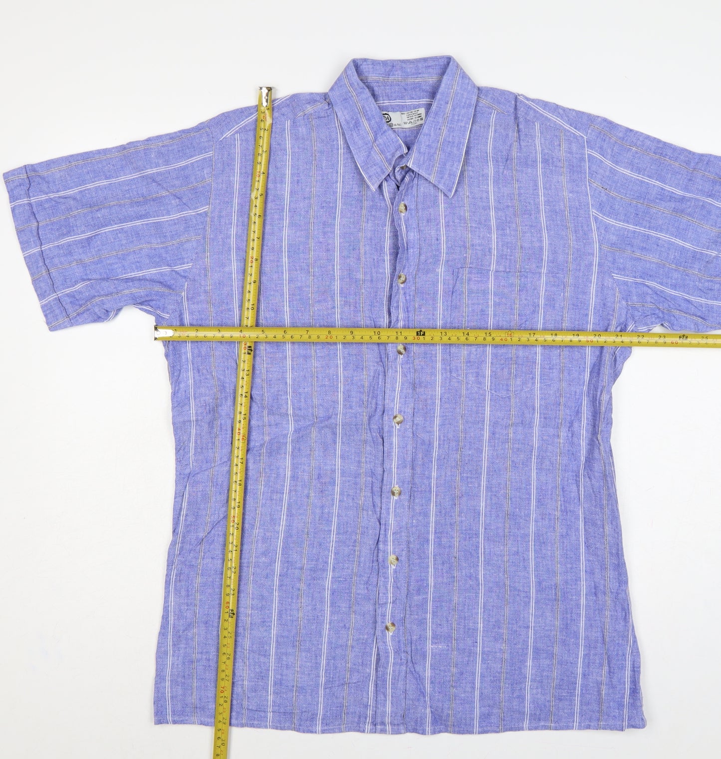 C&A Men Blue 16.5 Cotton Striped Short Sleeve Button-Up Shirt