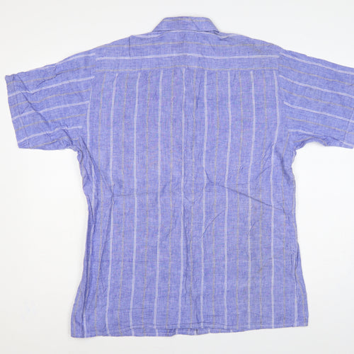 C&A Men Blue 16.5 Cotton Striped Short Sleeve Button-Up Shirt