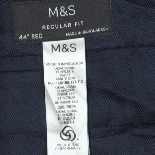 M&S Men’s Grey 44in Regular Wool Blend Performance Dress Trousers