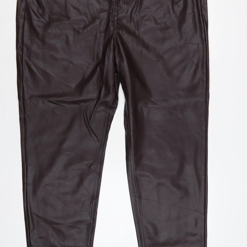 Marks & Spencer Women's Brown Faux Leather Tapered Trousers UK 22