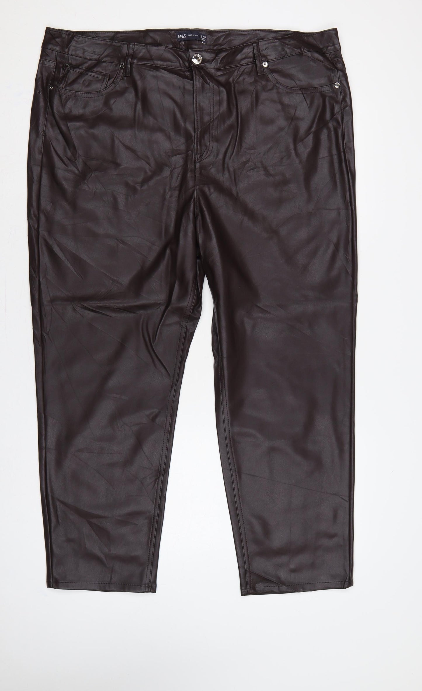 Marks & Spencer Women's Brown Faux Leather Tapered Trousers UK 22