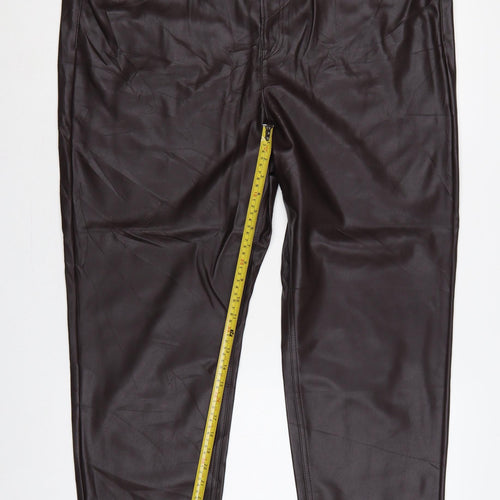 Marks & Spencer Women's Brown Faux Leather Tapered Trousers UK 22