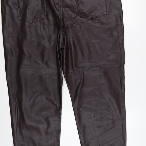 Marks & Spencer Women's Brown Faux Leather Tapered Trousers UK 22