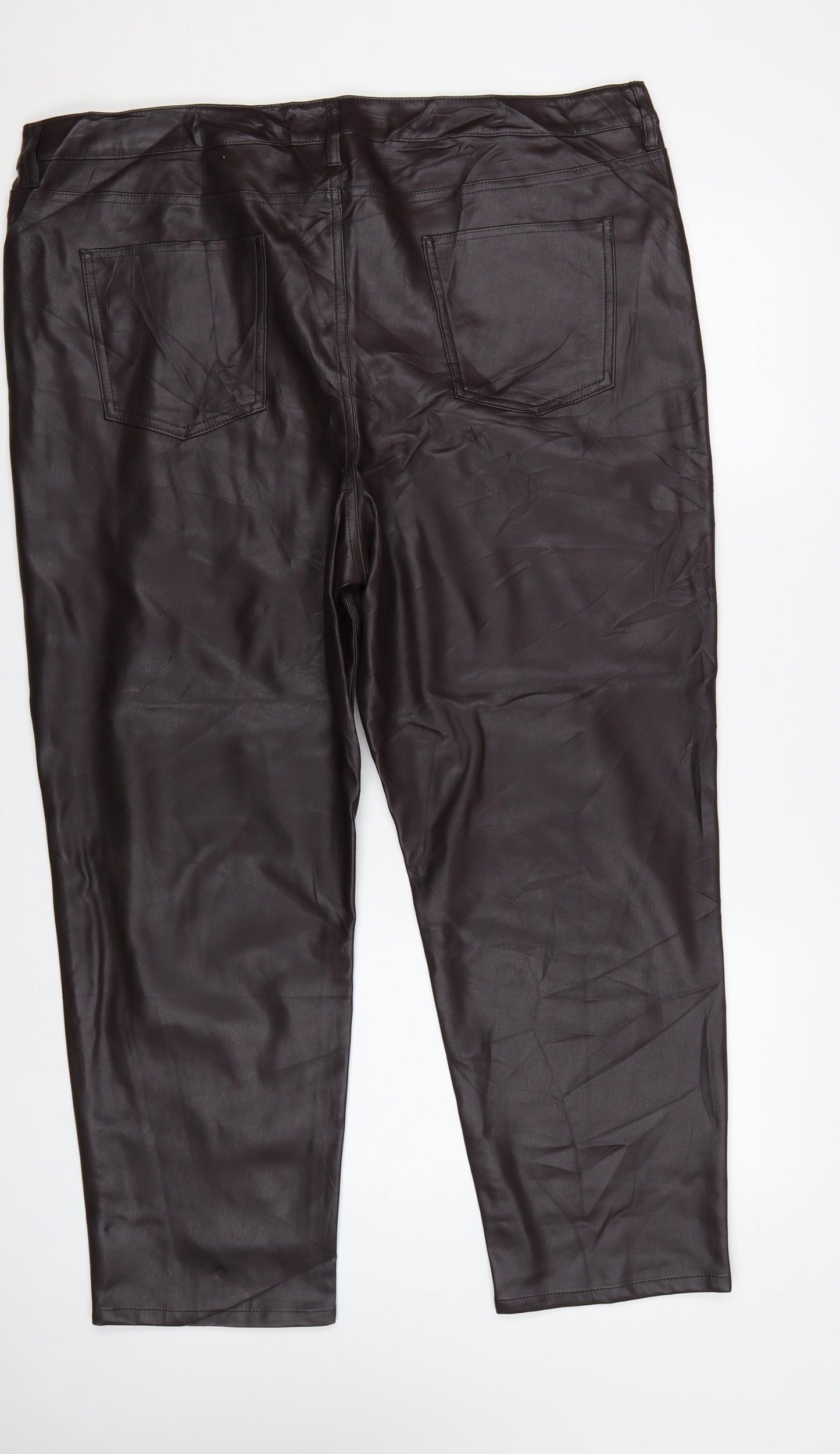 Marks & Spencer Women's Brown Faux Leather Tapered Trousers UK 22