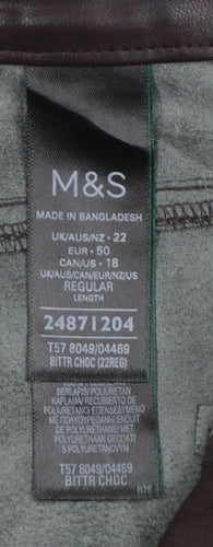 Marks & Spencer Women's Brown Faux Leather Tapered Trousers UK 22