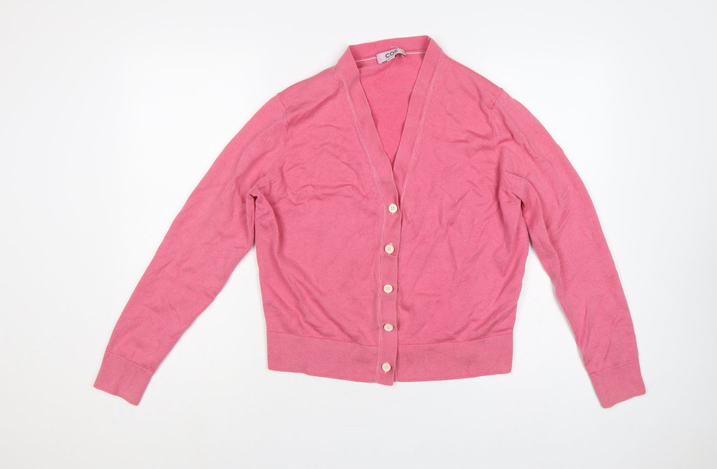 COS Women Pink Wool V-Neck Button Cardigan Size S