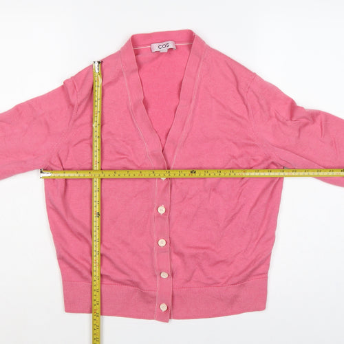 COS Women Pink Wool V-Neck Button Cardigan Size S