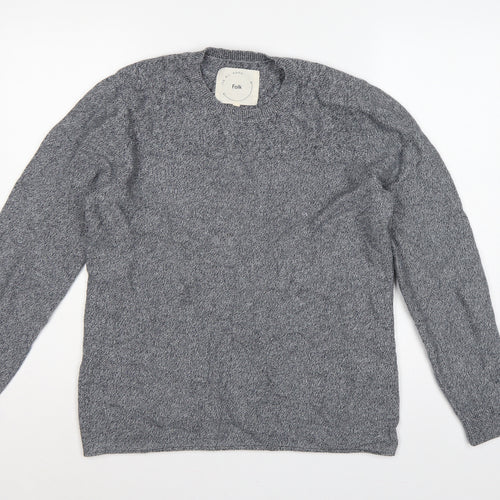 Folk Men's Grey XL Crew Neck Organic Cotton Knit Pullover Jumper