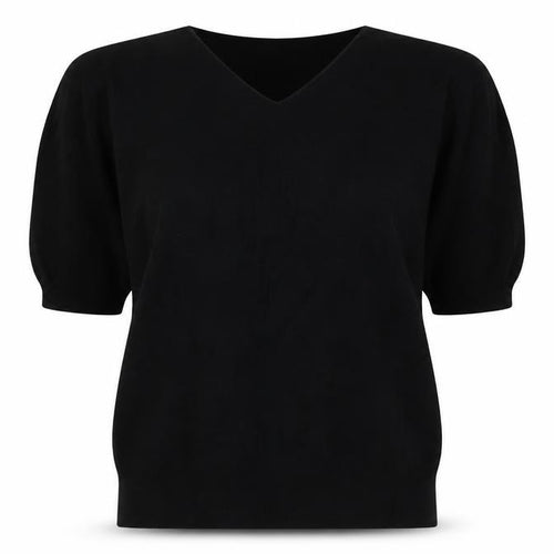 Uniqlo Women Black L V-Neck Short Sleeve Cotton Knit Pullover Jumper