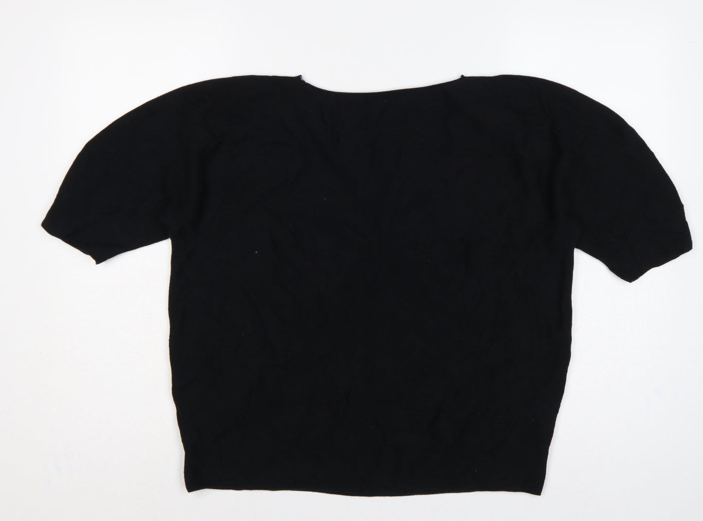 Uniqlo Women Black L V-Neck Short Sleeve Cotton Knit Pullover Jumper