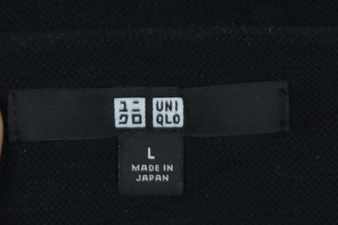 Uniqlo Women Black L V-Neck Short Sleeve Cotton Knit Pullover Jumper