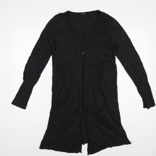 Marks and Spencer Women Black Size 10 V-Neck Longline Button Cardigan