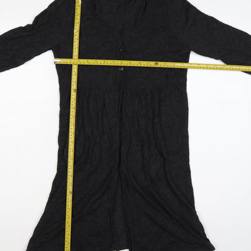 Marks and Spencer Women Black Size 10 V-Neck Longline Button Cardigan