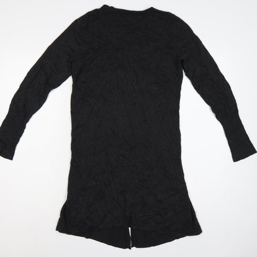 Marks and Spencer Women Black Size 10 V-Neck Longline Button Cardigan