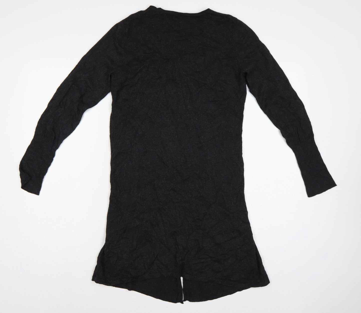 Marks and Spencer Women Black Size 10 V-Neck Longline Button Cardigan