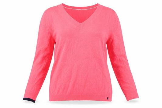Joules Women Pink V-Neck Knit Pullover Jumper UK 12 Long Sleeve
