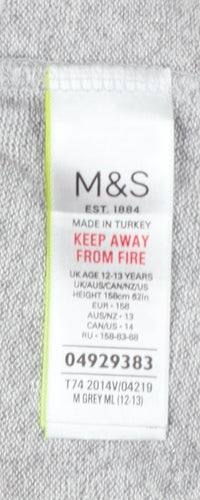 Marks and Spencer Girls Grey 12-13 Years Pullover Hooded Knit Hoodie