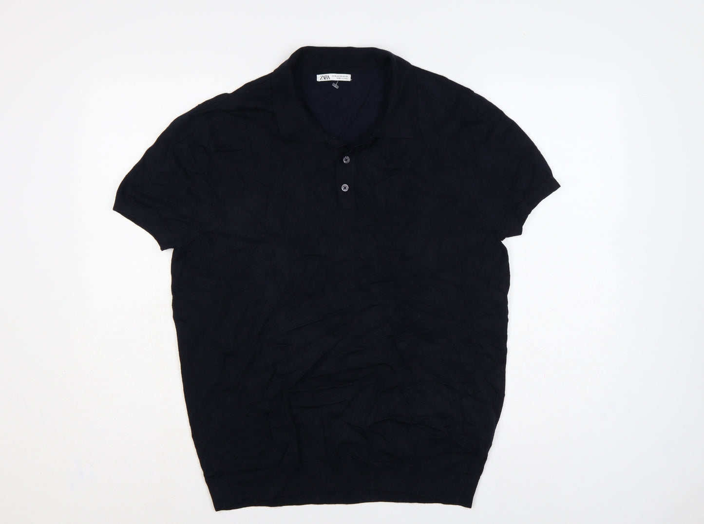 Zara Men’s Black XL Viscose Blend Short Sleeve Knit Polo Shirt
