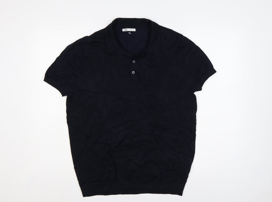 Zara Men’s Black XL Viscose Blend Short Sleeve Knit Polo Shirt