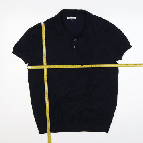 Zara Men’s Black XL Viscose Blend Short Sleeve Knit Polo Shirt