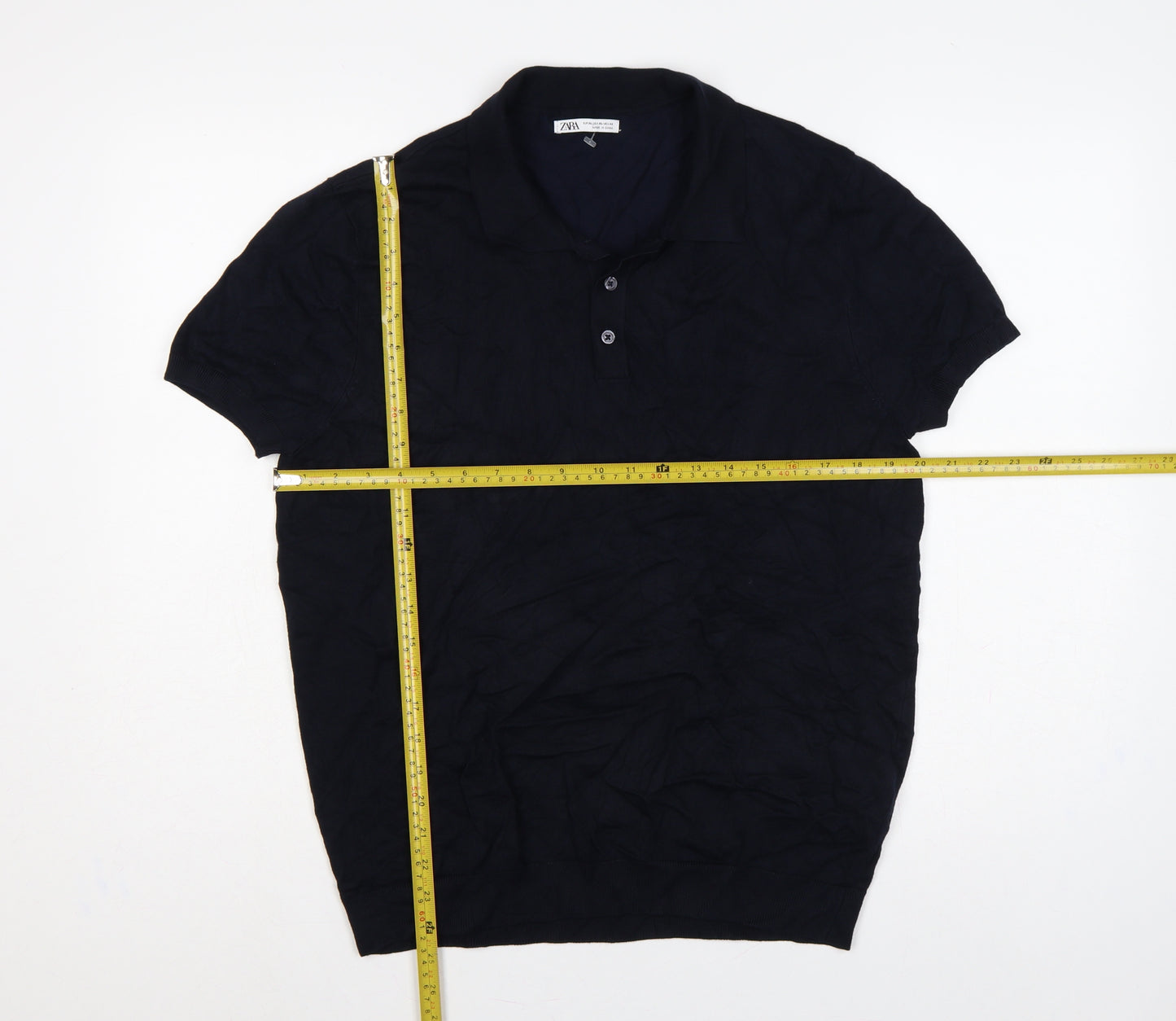 Zara Men’s Black XL Viscose Blend Short Sleeve Knit Polo Shirt