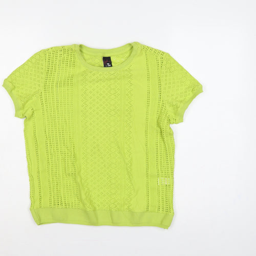 Gok for Tu Women Yellow Size 12 Open-Knit Short Sleeve Pullover Jumper