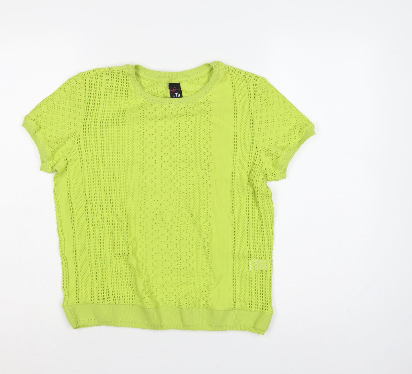 Gok for Tu Women Yellow Size 12 Open-Knit Short Sleeve Pullover Jumper
