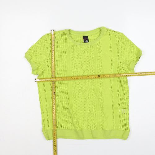 Gok for Tu Women Yellow Size 12 Open-Knit Short Sleeve Pullover Jumper