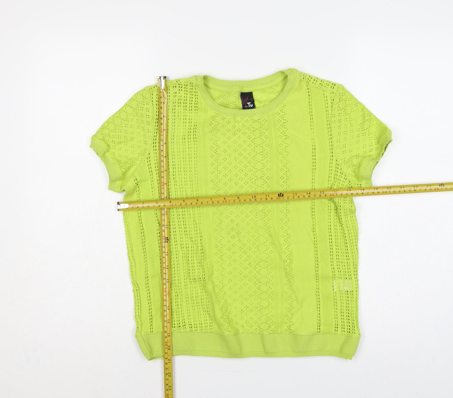 Gok for Tu Women Yellow Size 12 Open-Knit Short Sleeve Pullover Jumper
