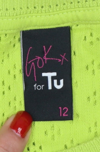 Gok for Tu Women Yellow Size 12 Open-Knit Short Sleeve Pullover Jumper