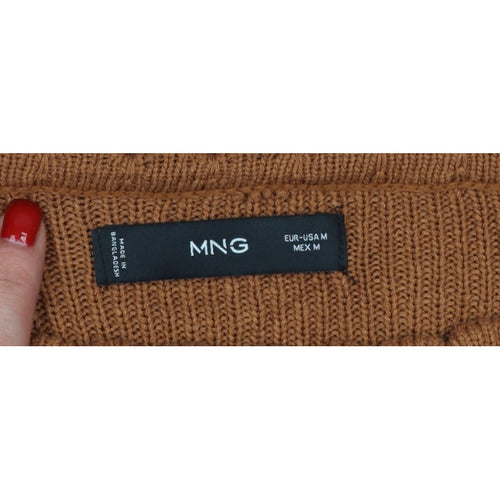 MNG Women Brown M Open Knit 3/4 Bell Sleeve Pullover Jumper