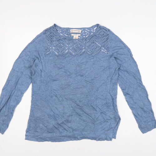Nanette Lepore Women’s Blue Linen L Open-Knit Round Neck Jumper