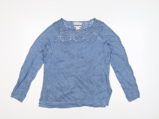 Nanette Lepore Women’s Blue Linen L Open-Knit Round Neck Jumper