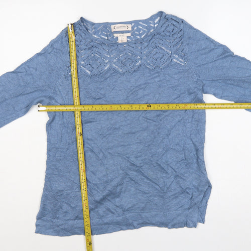 Nanette Lepore Women’s Blue Linen L Open-Knit Round Neck Jumper