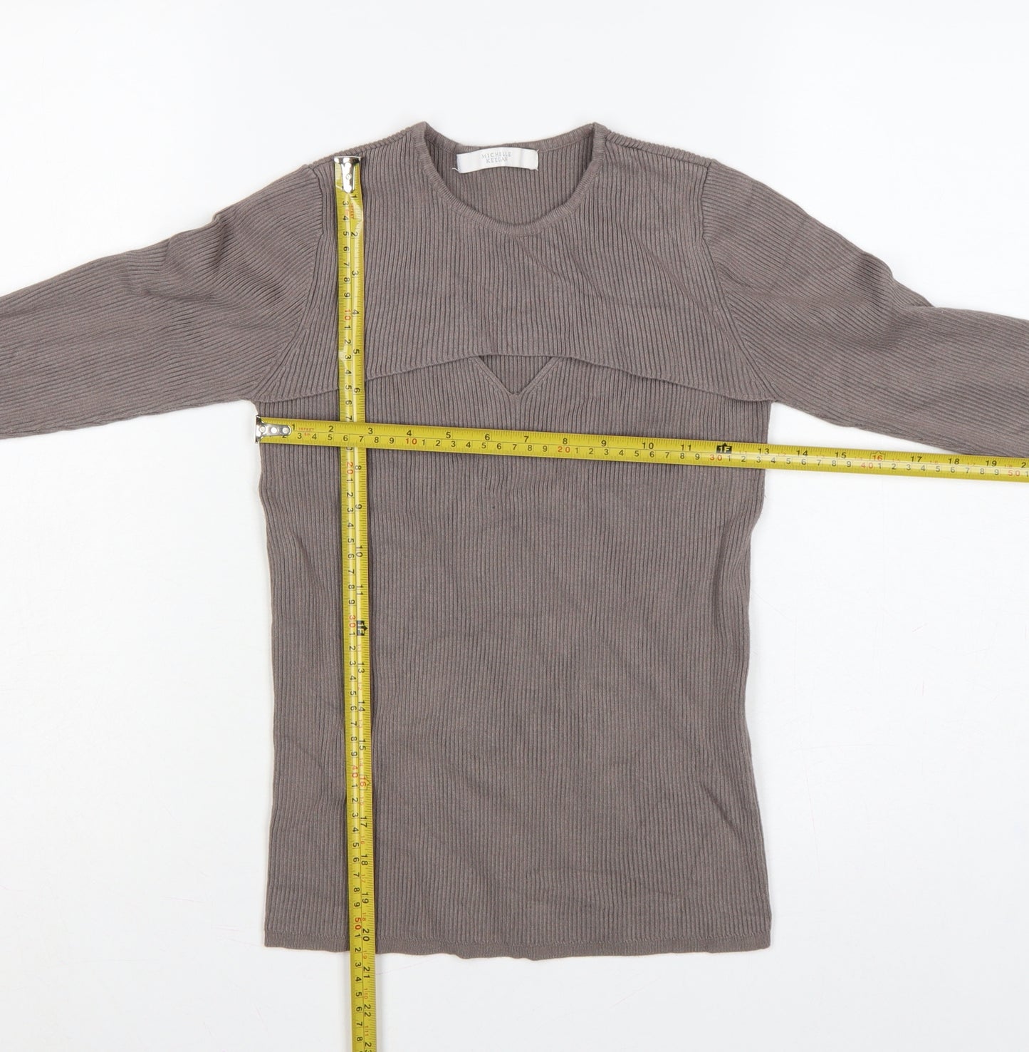 Michelle Keegan Women’s Brown UK 12 Ribbed Cape Layered Jumper