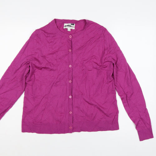 Marks and Spencer Women Pink Merino Wool Size 14 Round Neck Cardigan