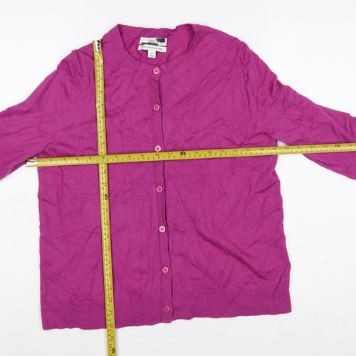 Marks and Spencer Women Pink Merino Wool Size 14 Round Neck Cardigan