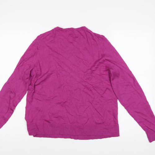 Marks and Spencer Women Pink Merino Wool Size 14 Round Neck Cardigan