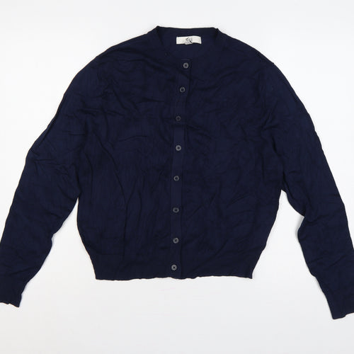 Marks and Spencer Women Blue UK 14 Crew Neck Button Knit Cardigan