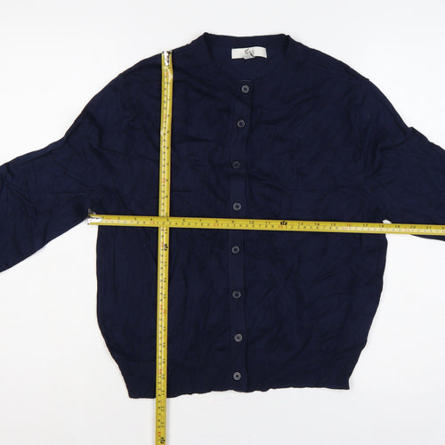 Marks and Spencer Women Blue UK 14 Crew Neck Button Knit Cardigan