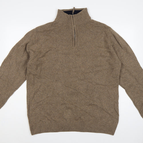 Essential MO Men’s Brown 2XL Baby Wool 1/4 Zip High Neck Jumper