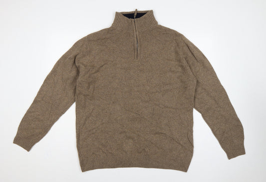 Essential MO Men’s Brown 2XL Baby Wool 1/4 Zip High Neck Jumper