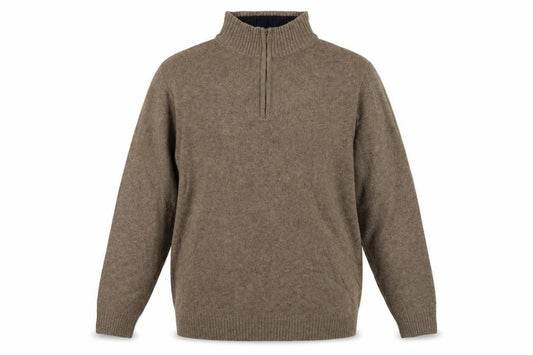 Essential MO Men’s Brown 2XL Baby Wool 1/4 Zip High Neck Jumper