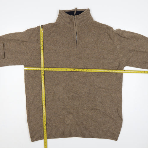 Essential MO Men’s Brown 2XL Baby Wool 1/4 Zip High Neck Jumper